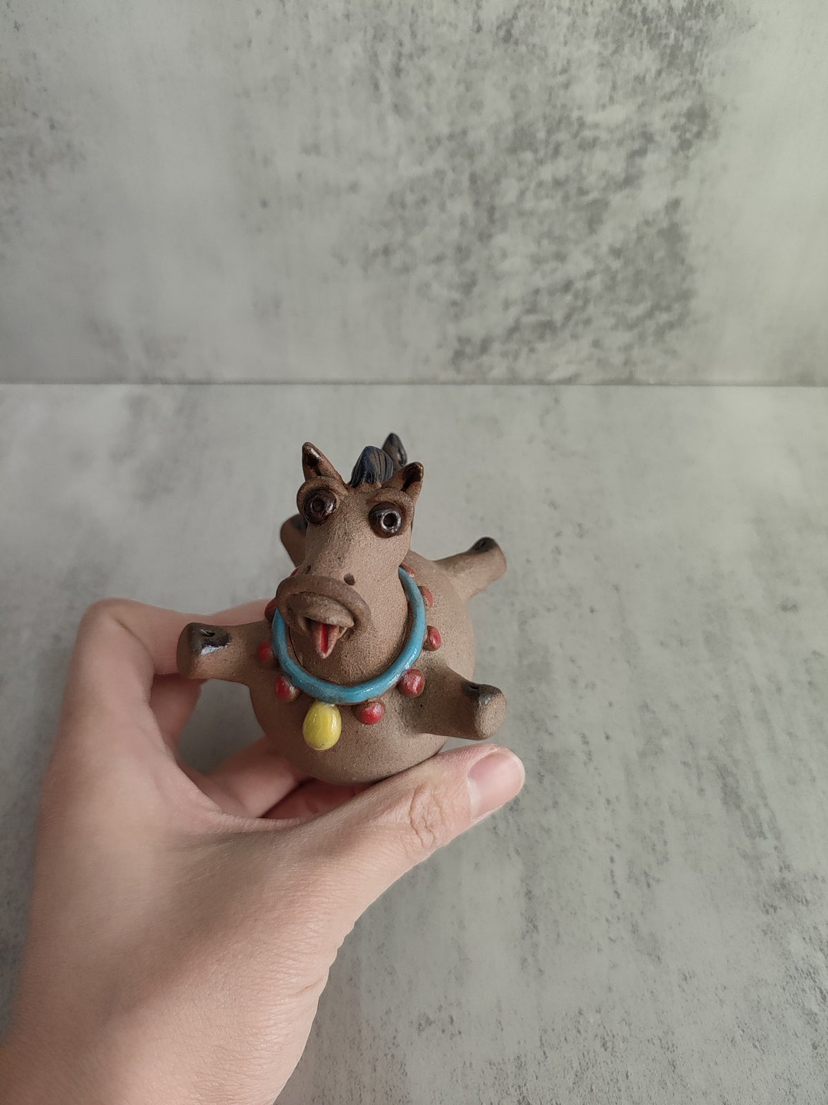 Handcrafted Clay Horse Figurine with Beaded Collar
