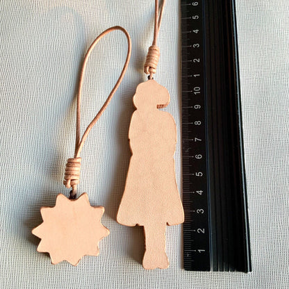 Hand-Painted Leather Girl and Sun Bag Charms