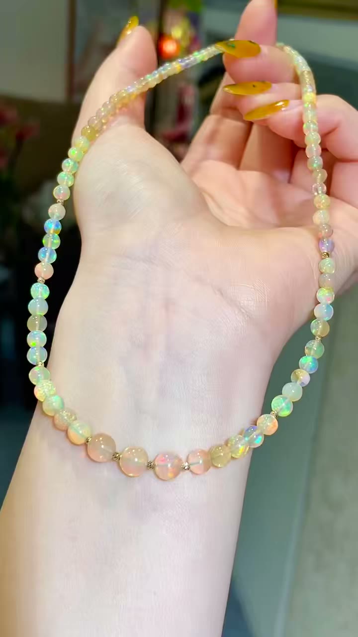 Opal Necklace Graduated Beads Gold Toggle