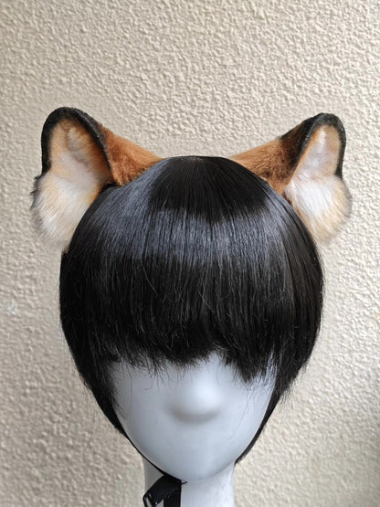 Handmade Tiger Ears, Orange-Brown with Black Stripes and Tips