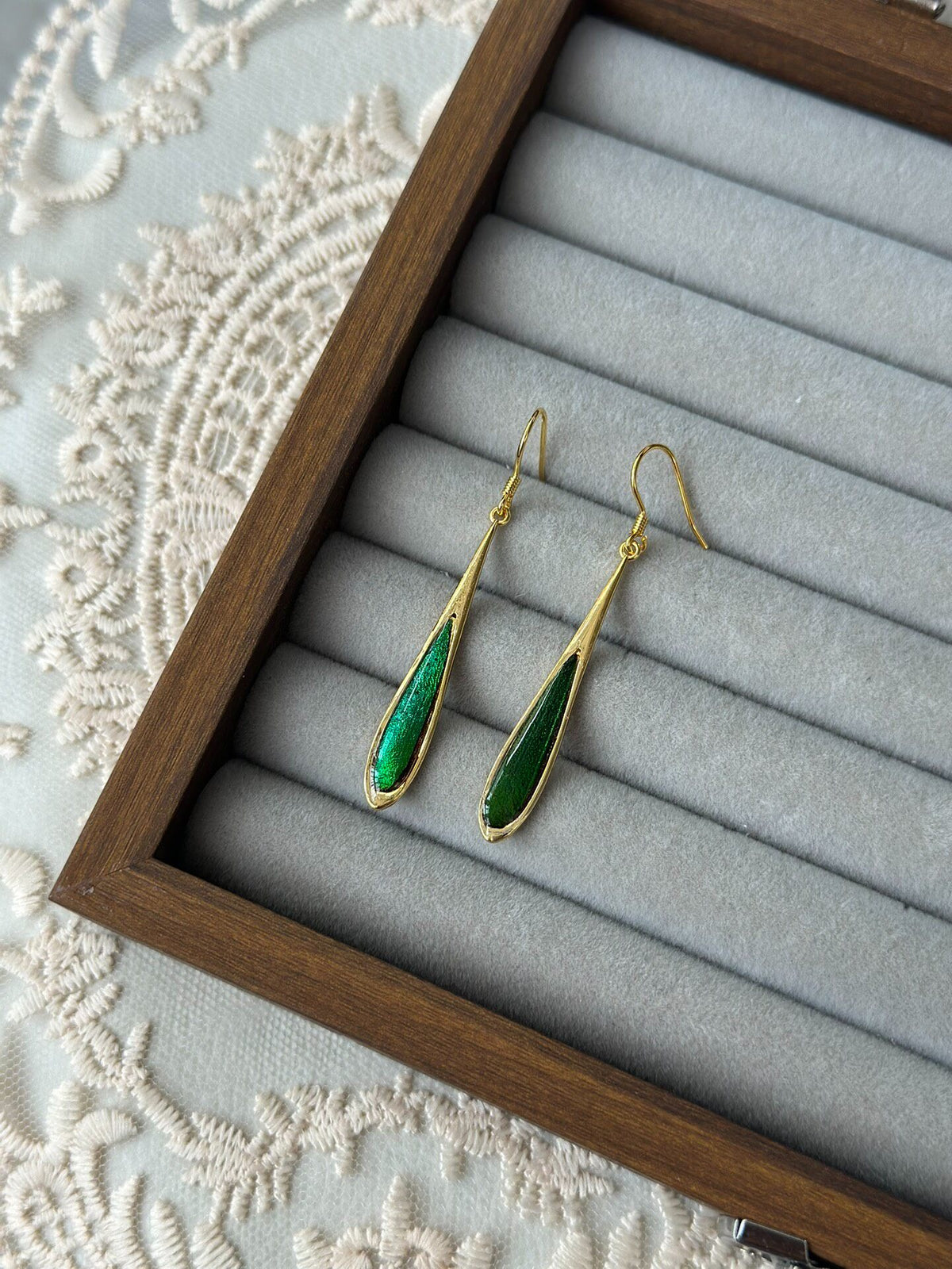 Jewel Beetle Wing Drop Earrings Gold