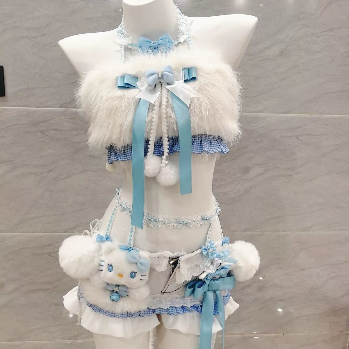 White Faux Fur Halter Two Piece Set