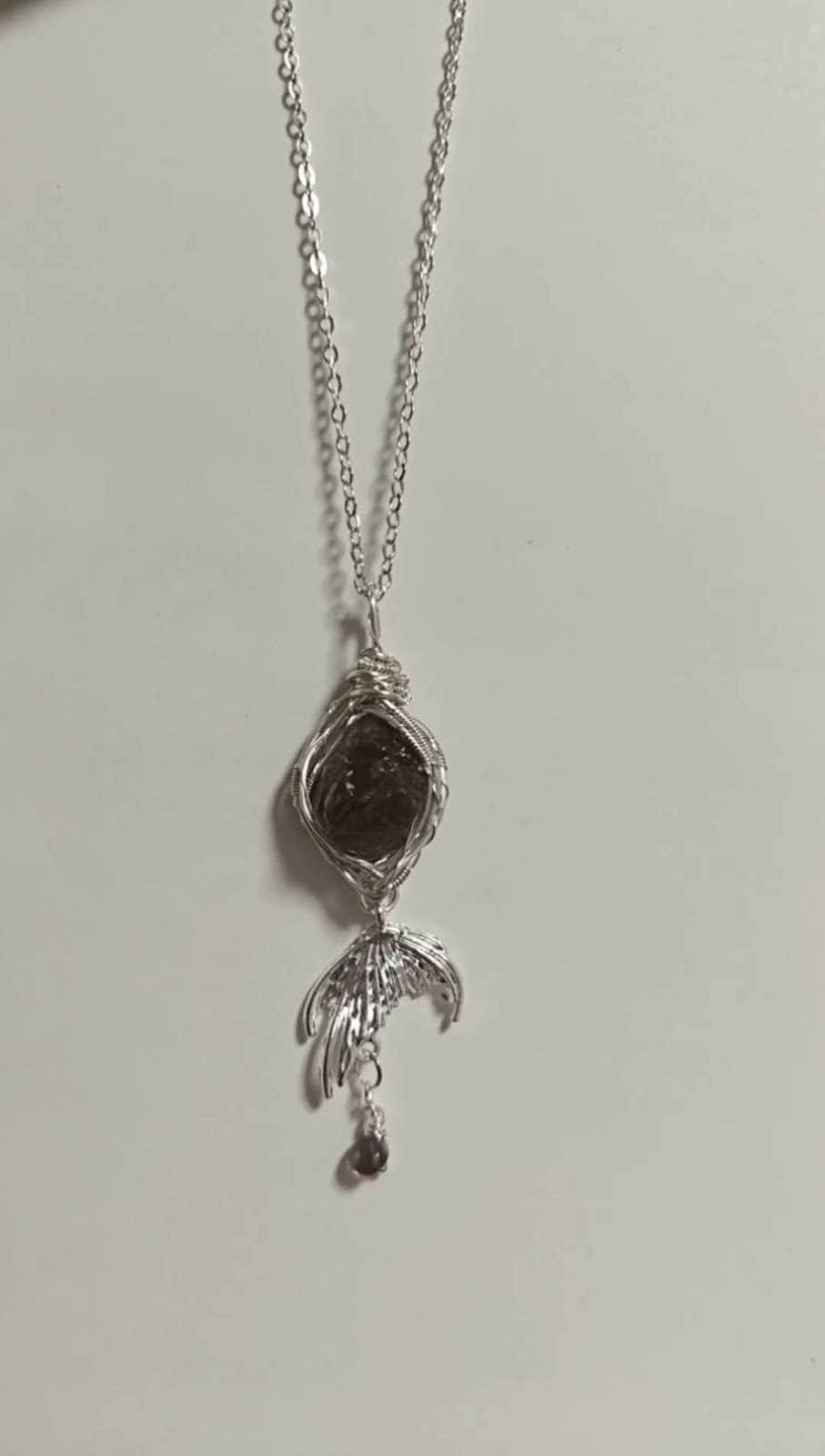 Tea Crystal Fish Tail Wire Wrapped Necklace