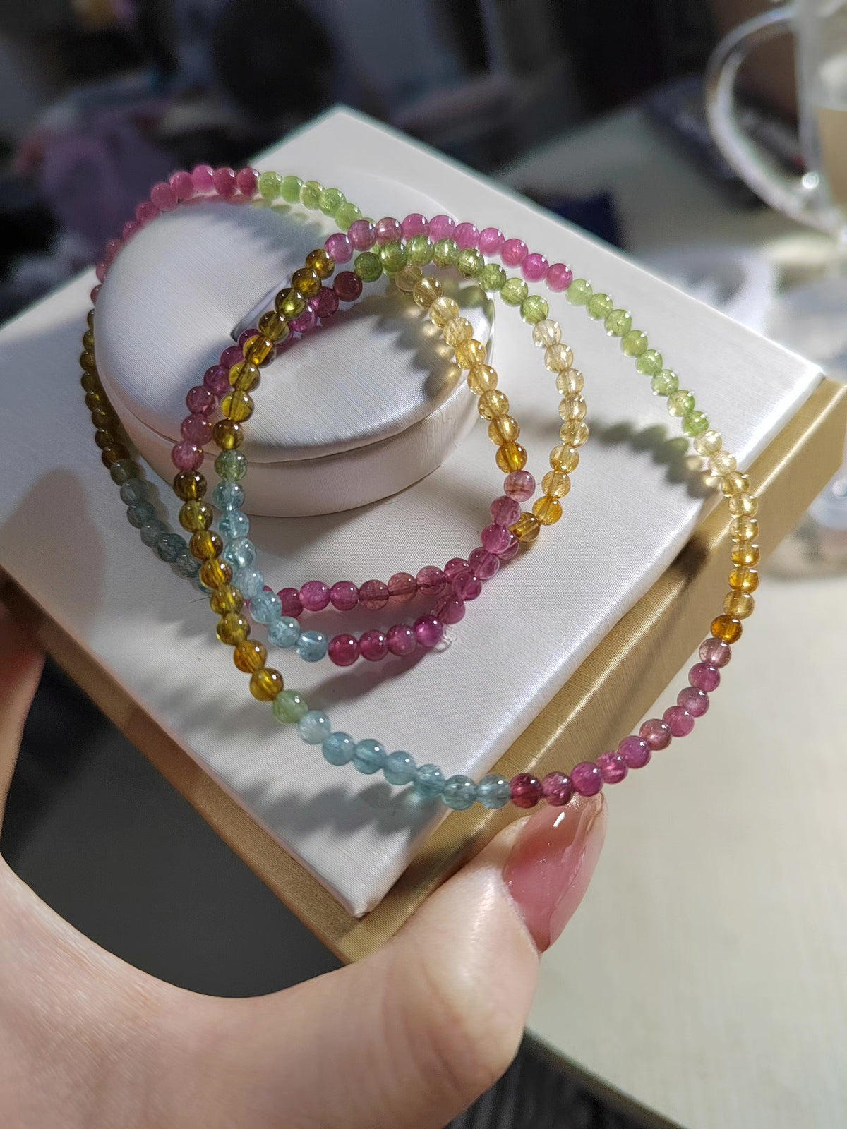 Pulsera de cuentas de turmalina arcoíris macaron 3,5 mm