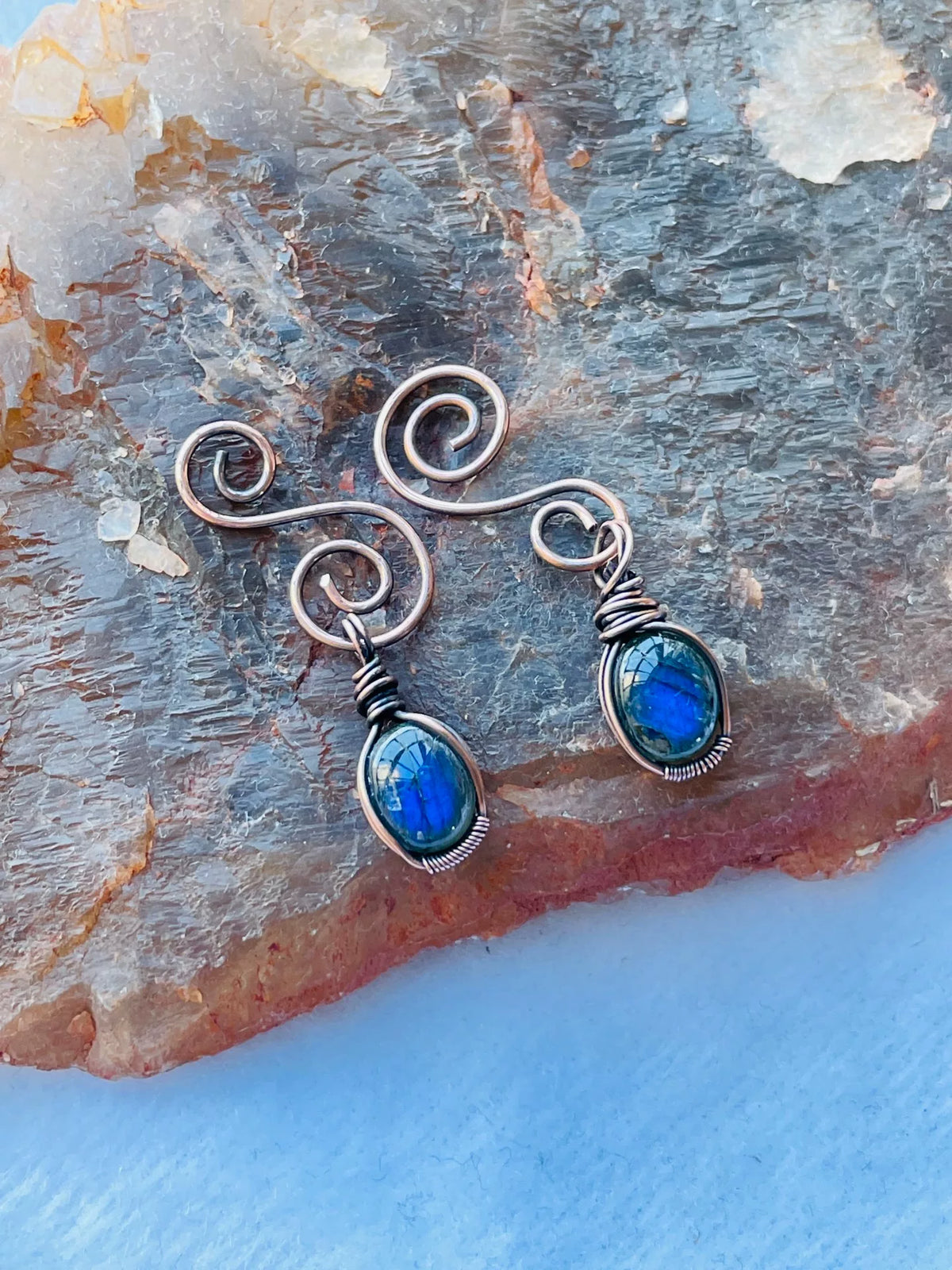 Boucles d'oreilles en Labradorite et Cuivre