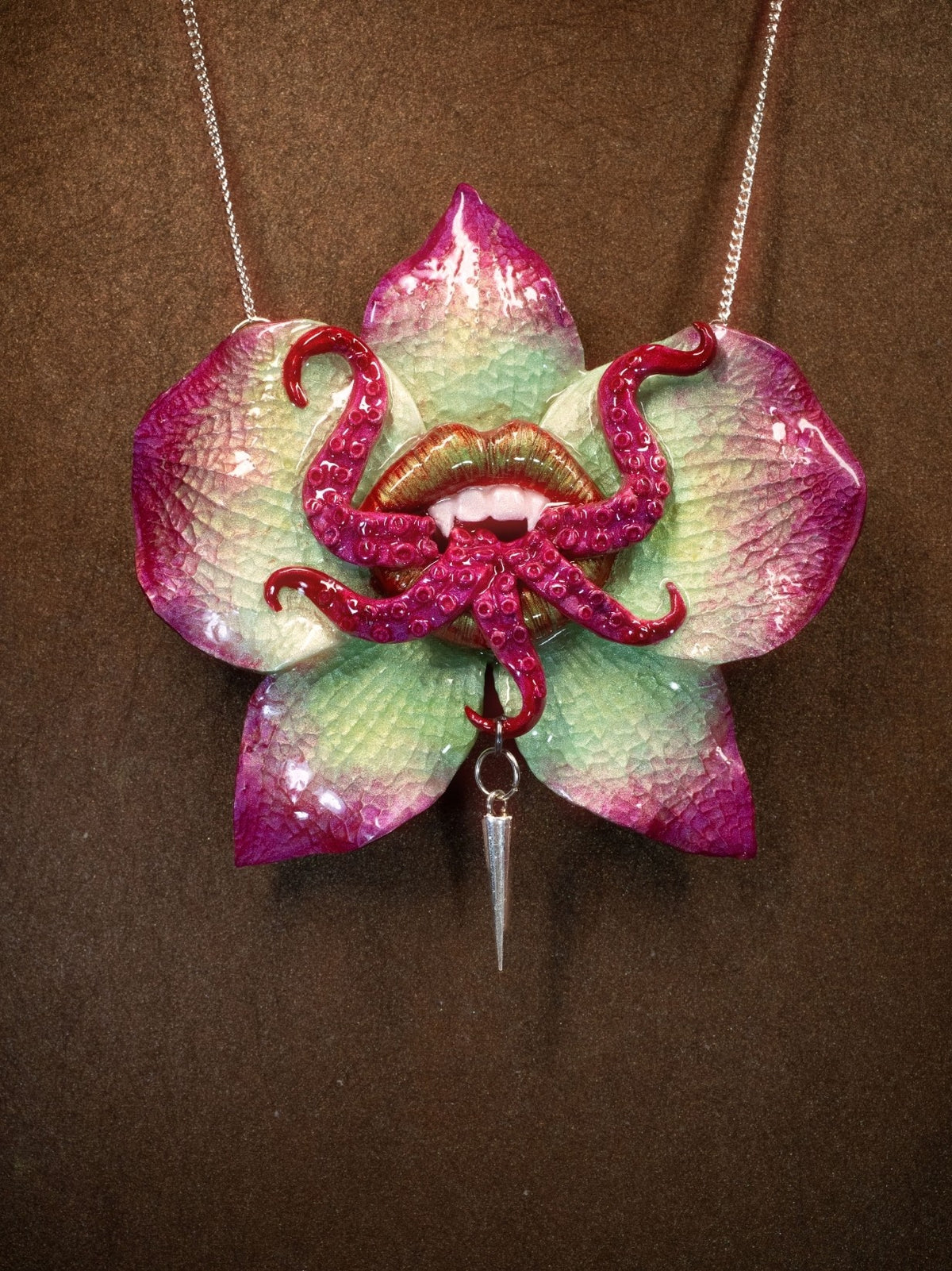 Cthulhu Orchid Lip Tentacle Pendant Clay