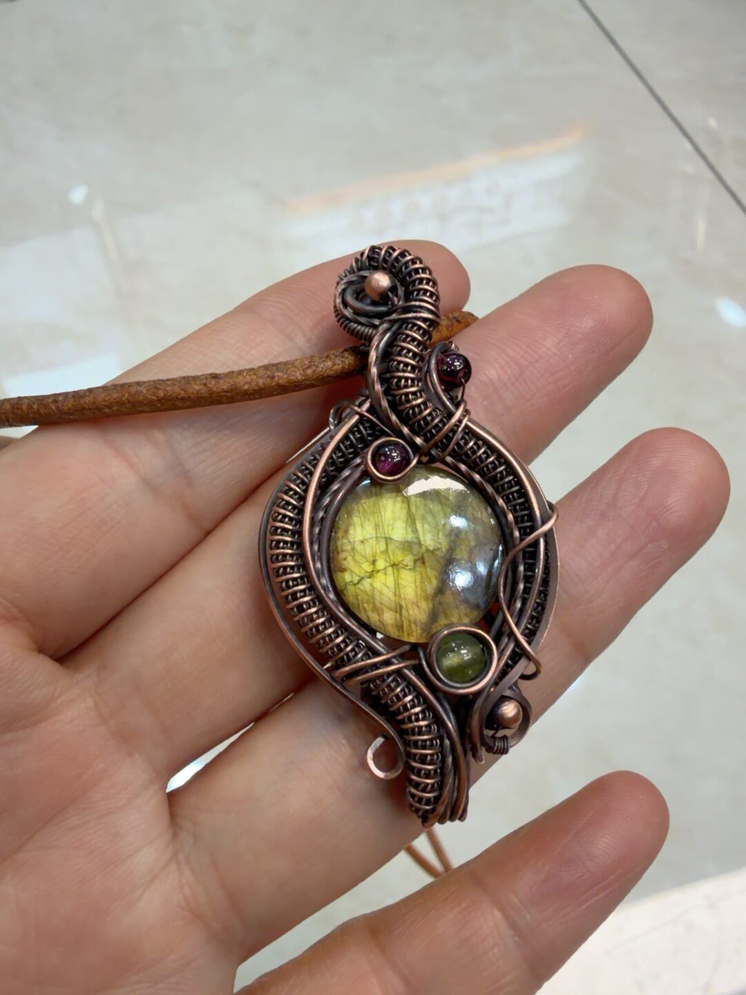 Labradorite Pendant Wire Wrapped Copper