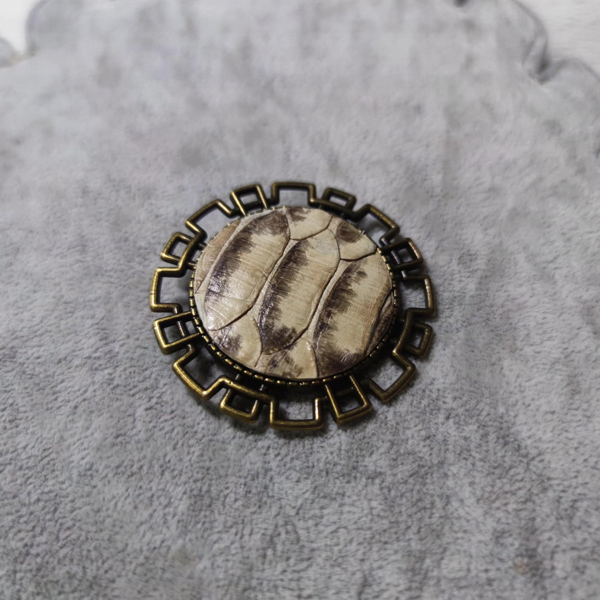 Snake Skin Brooch Antique Brass Bezel