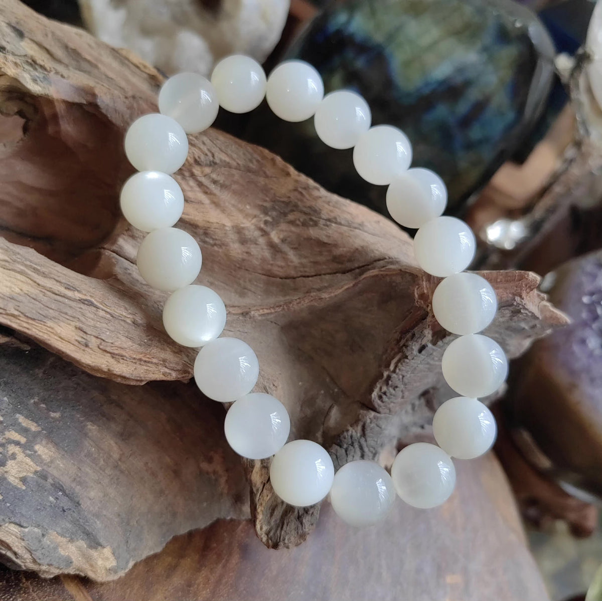 Braccialetto con perline bianco latte White Moonlight