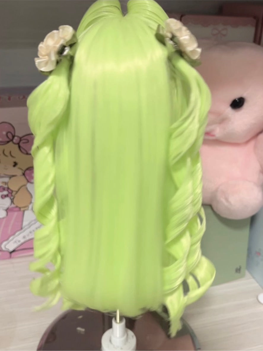 Lime Green Doll Wig with Flowers