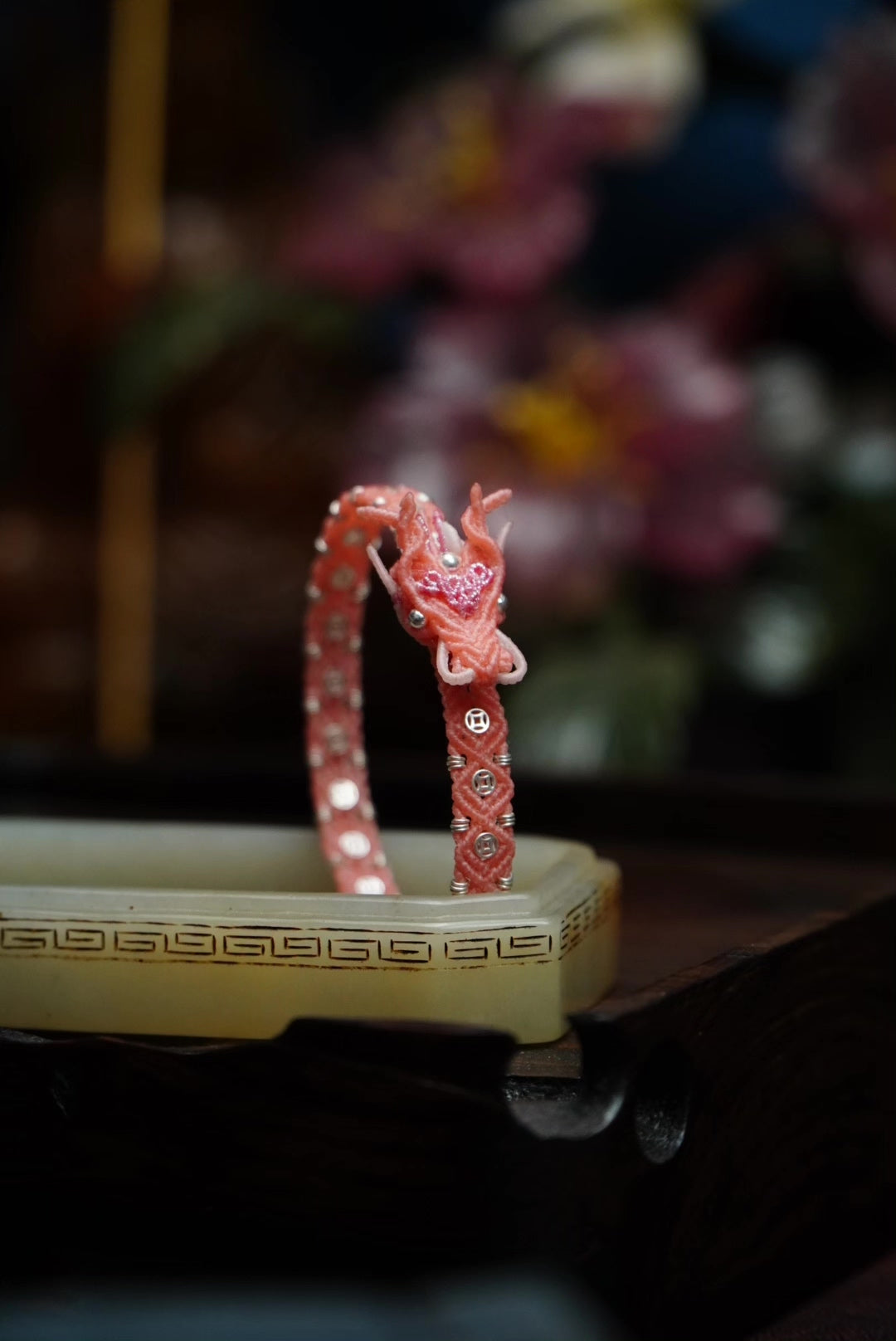 Pink Dragon Head Waxed Cord Bracelet