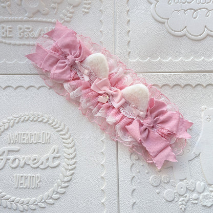 Pink Strawberry Cat Ear Lace Headband Lolita Hair Accessory