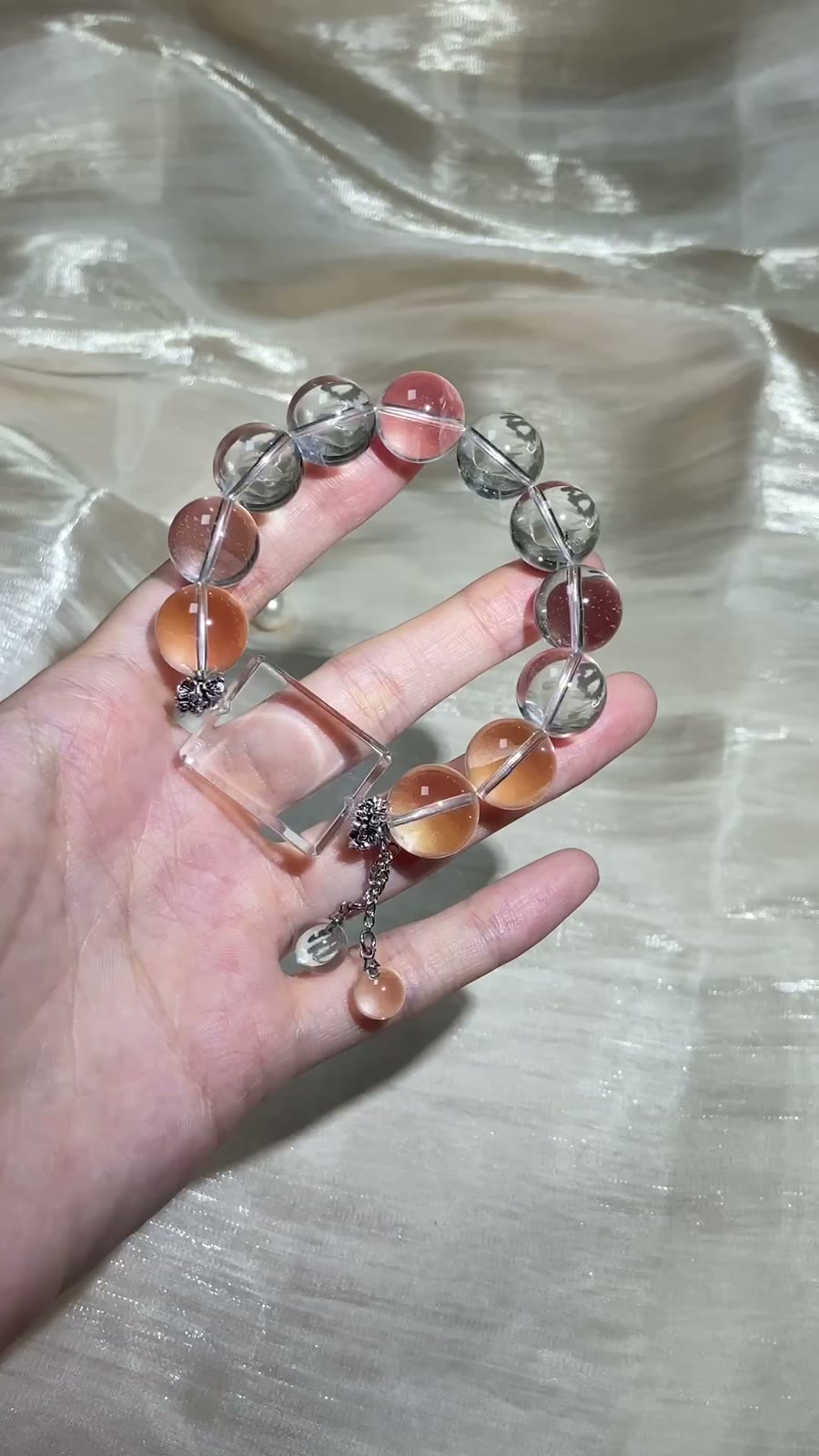 Clear Crystal Bead Bracelet 14.5mm Pendant