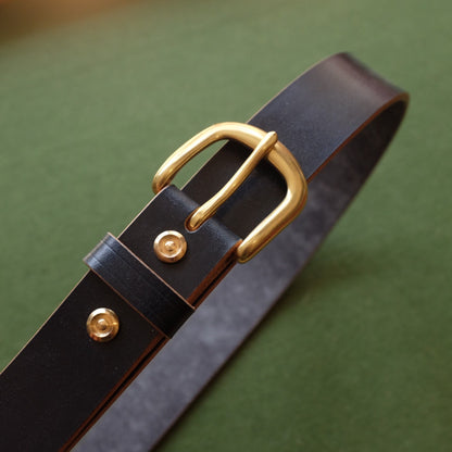 Dark Brown Leather Belt with Polished Brass Buckle