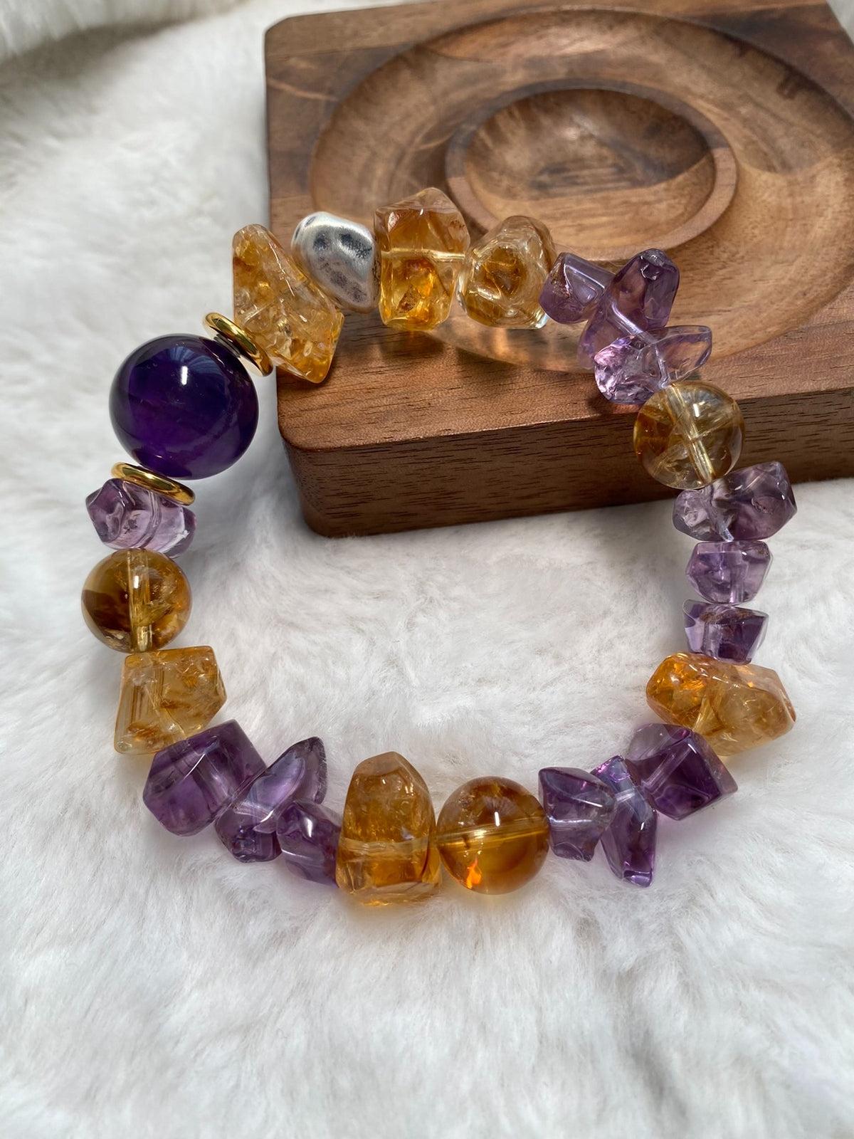 Citrine Amethyst Beaded Bracelet Mixed Gemstone