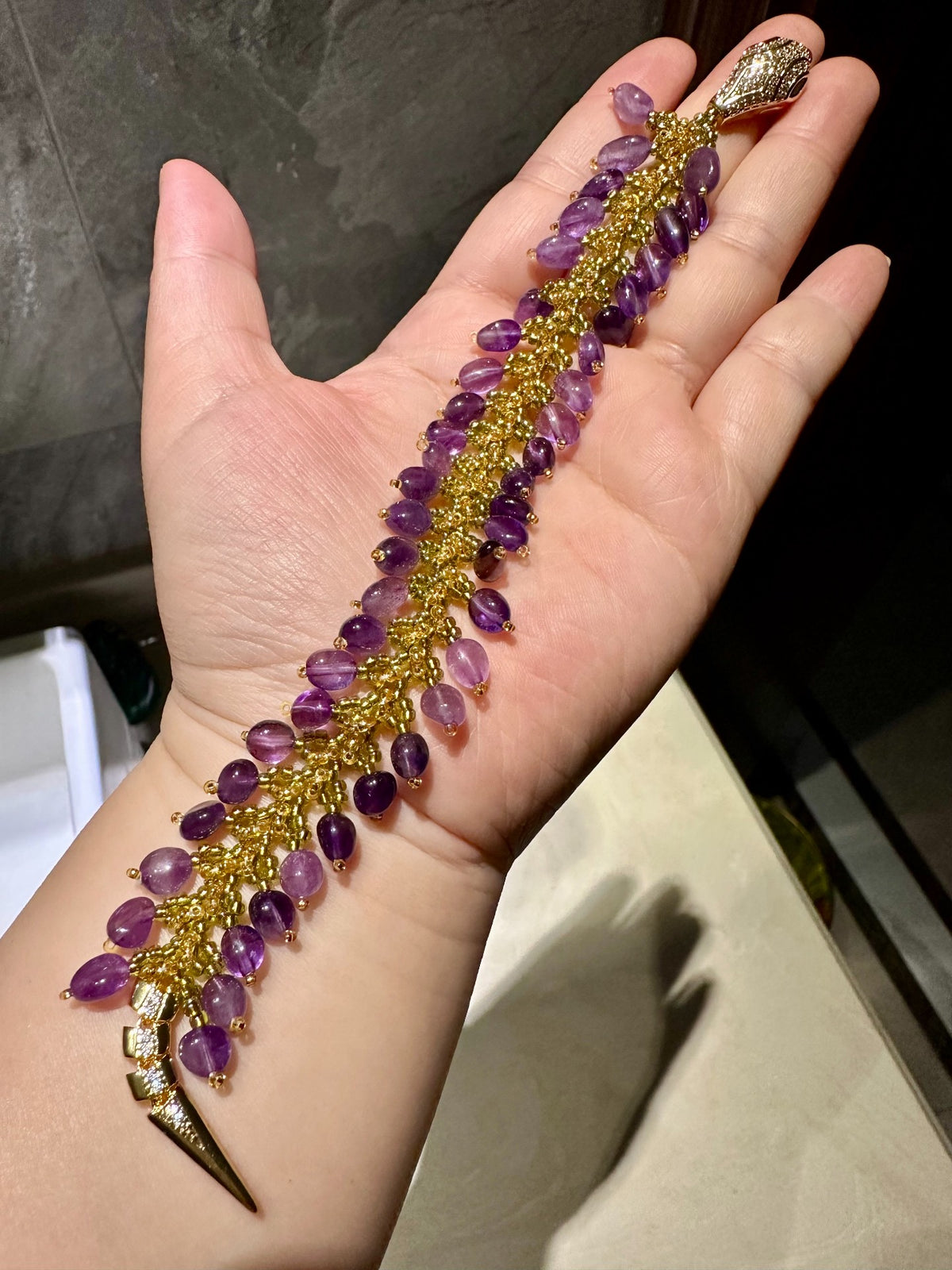 Amethyst Snake Beaded Bracelet