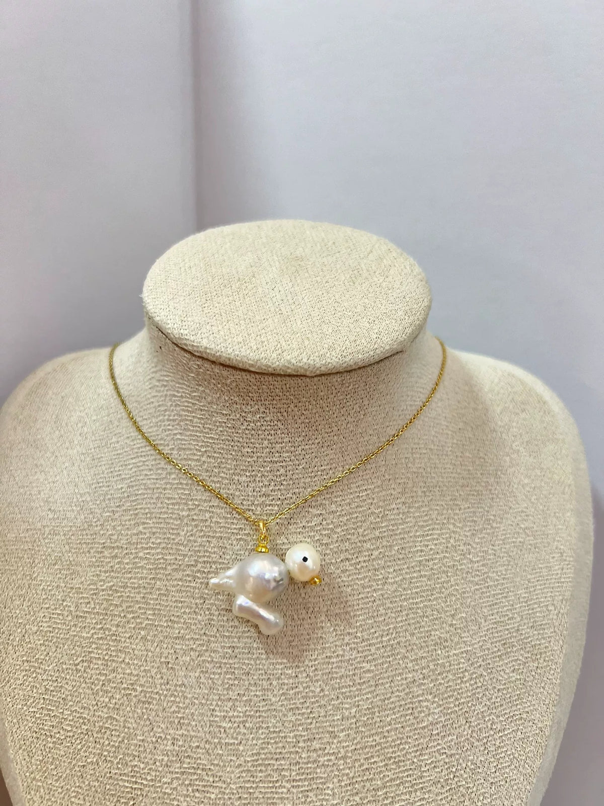 Canary Bird Baroque Pearl Pendant Necklace