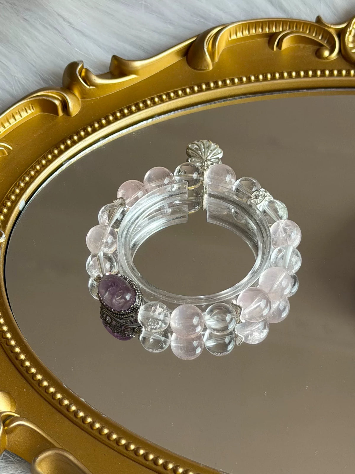 Natural Crystal Bracelet with Purple Fluorite Charm