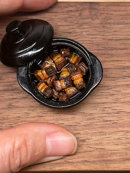 Miniature Braised Pork Belly Set with Ceramic Pot and Rice Bowl