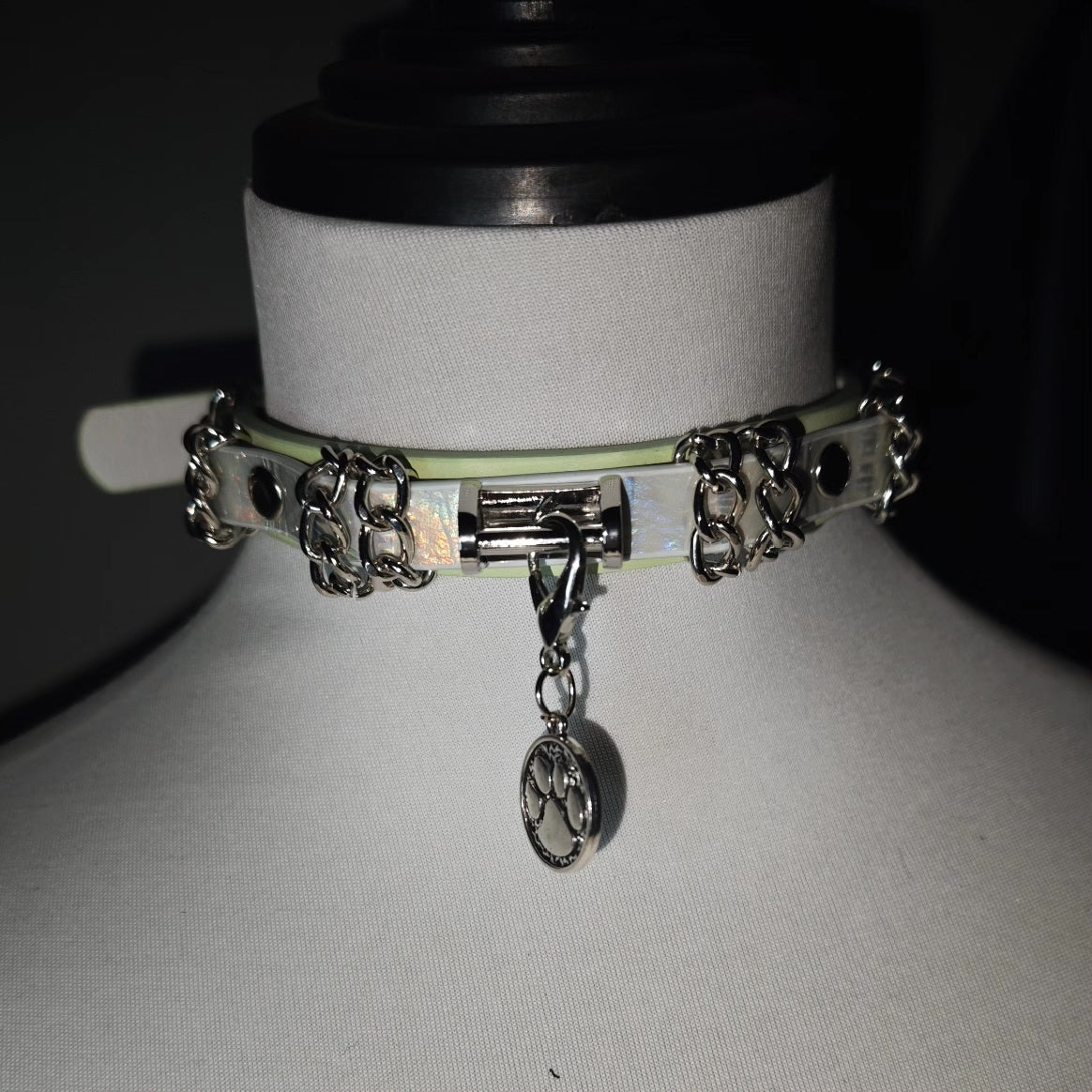 Iridescent Leather Choker with Kelly Buckle