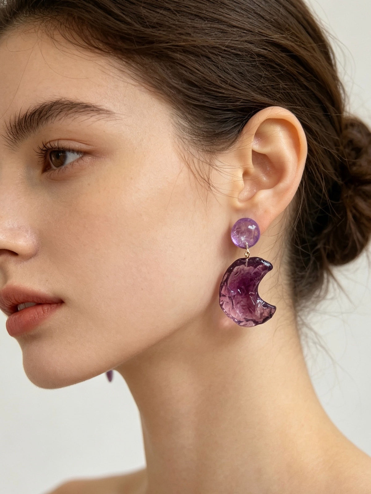 Violet Crescent Moon Drop Earrings