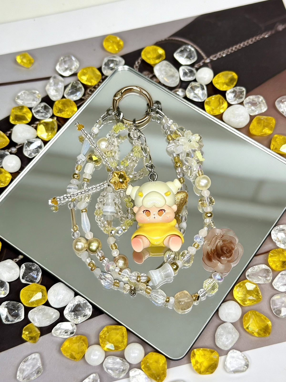 Yellow Beaded Phone Chain with Figurine