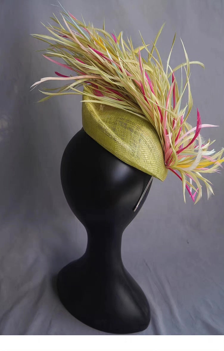 Feather Fascinator Hat Headpiece Chartreuse