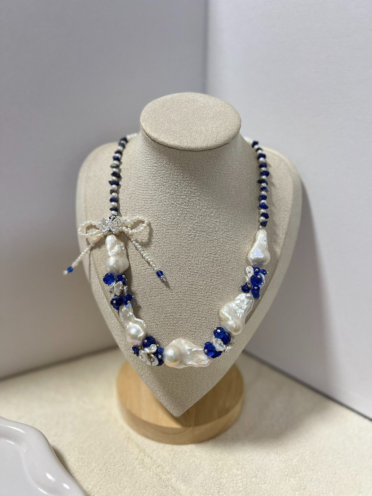 Blue Porcelain Baroque Pearl Lapis Necklace
