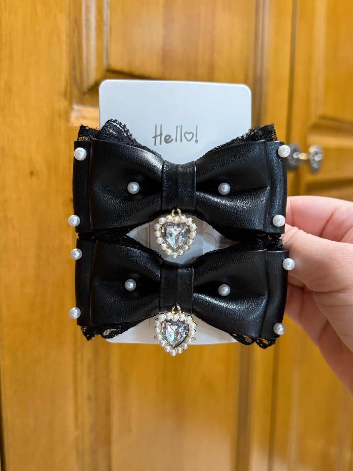 Japanese Leather Lace Bow Side Hair Clips