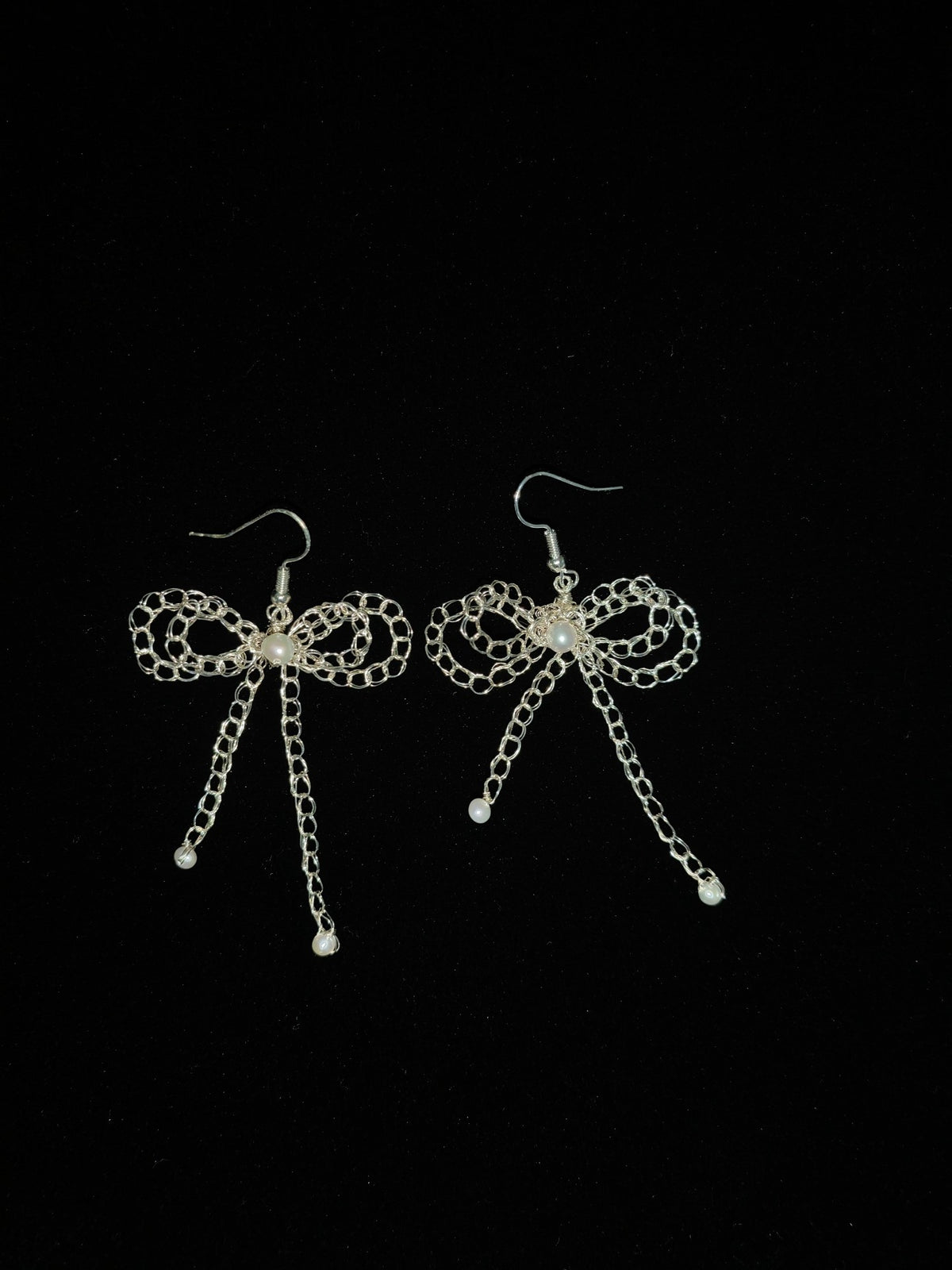 Handcrafted Copper Wire Bow Pearl Earrings