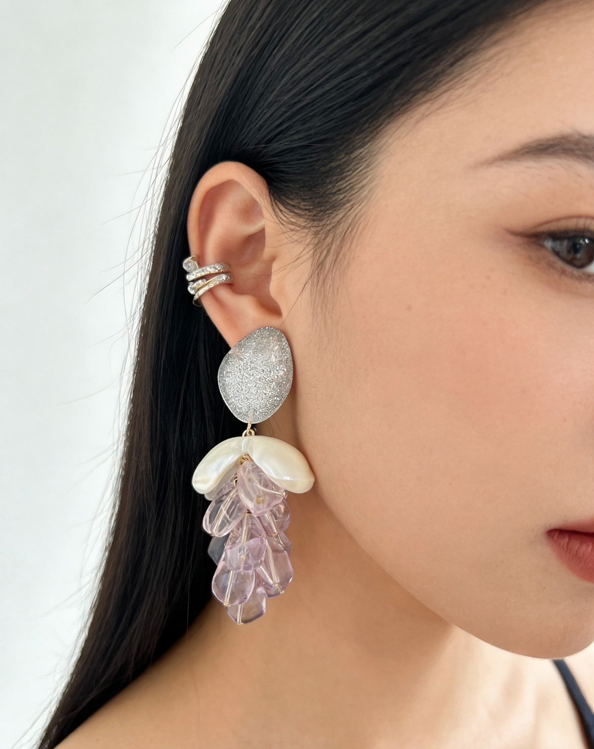 Purple Tassel Shell Petal Fairy Earrings