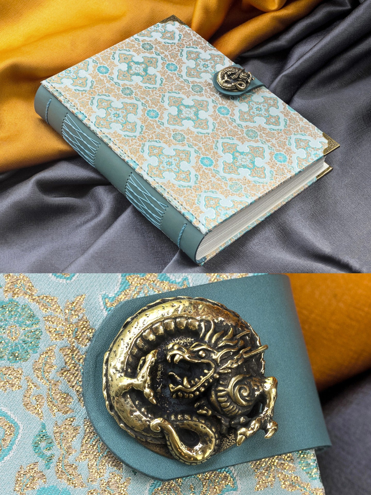 Song Dynasty Brocade Notebook with Brass Button Closure