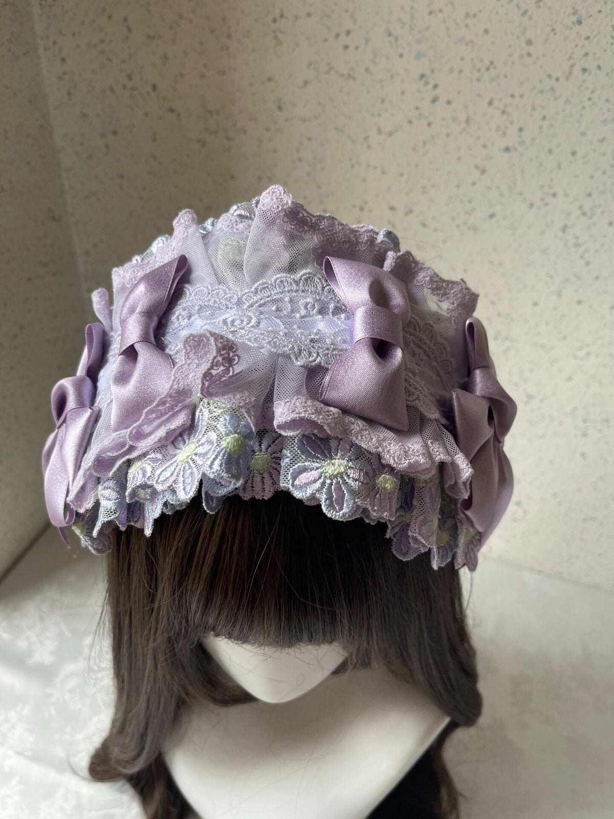 Lolita Lace Headband Purple Green Satin Bows
