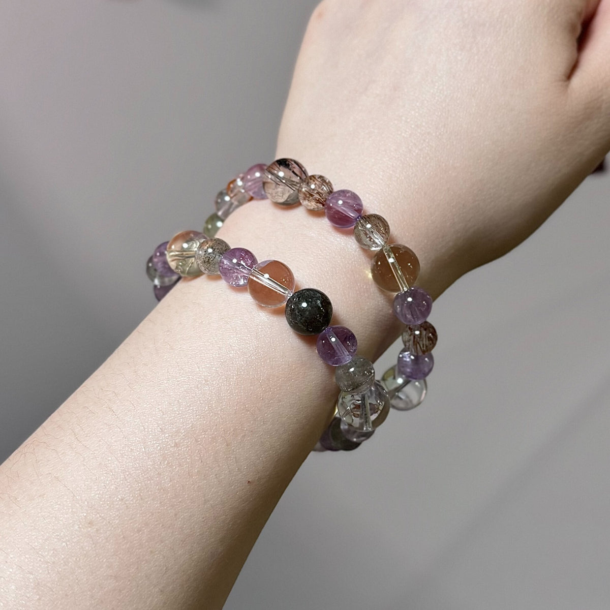 Purple Yellow Rutilated Quartz Crystal Bracelet Set