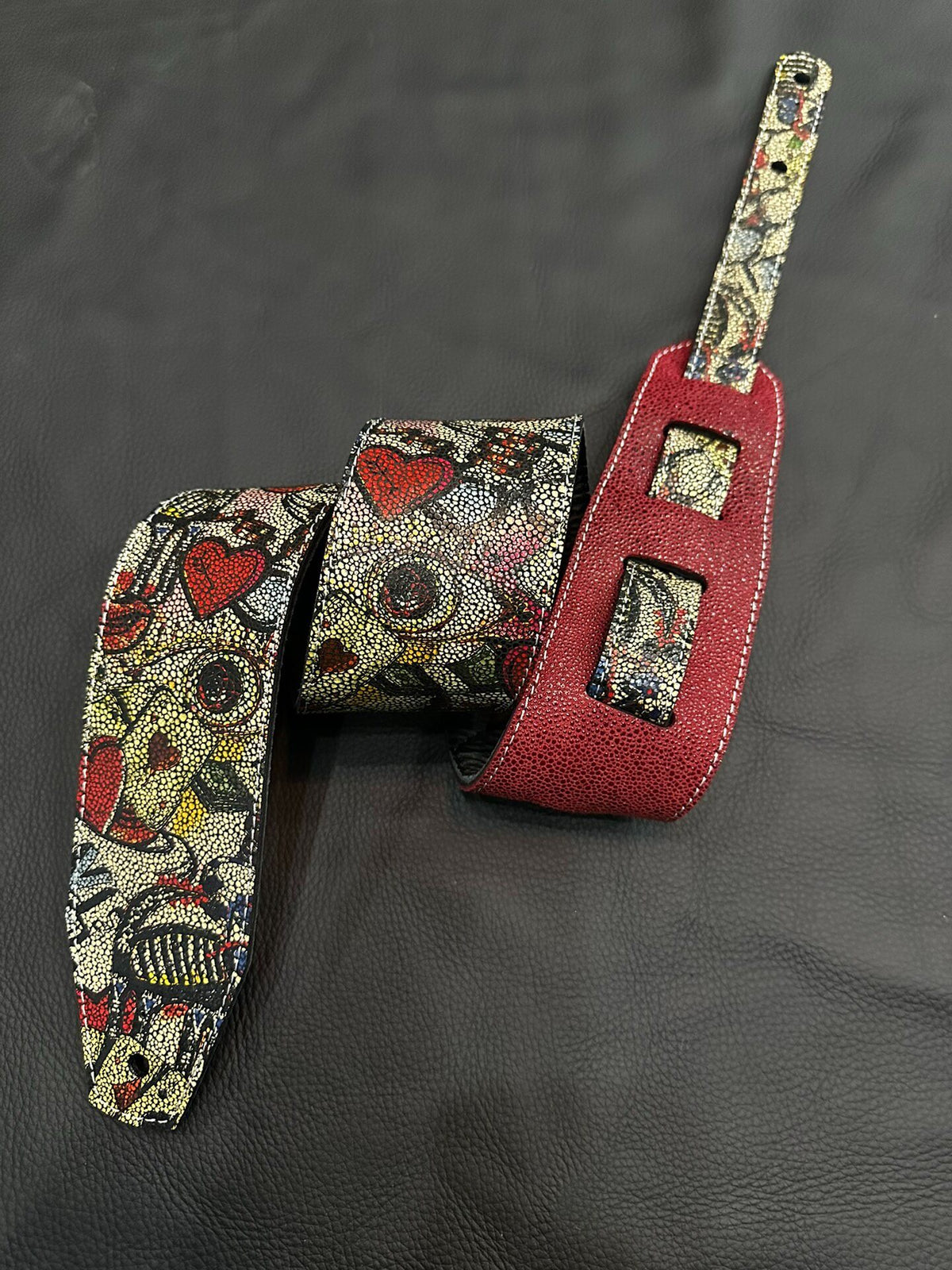 Colorblocked Cowhide Leather Guitar Strap