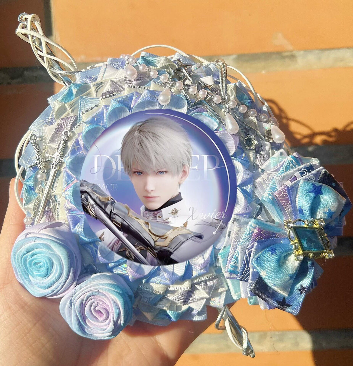 Blue Ribbon Wreath with Character Badge