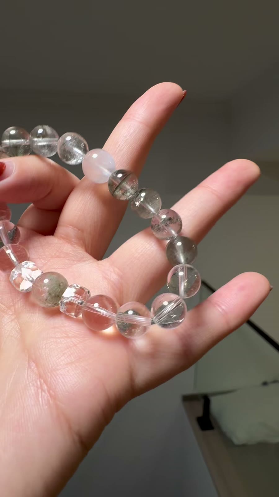 Kralenarmband met Groen Phantom Quartz, Helder Kwarts en Maansteen