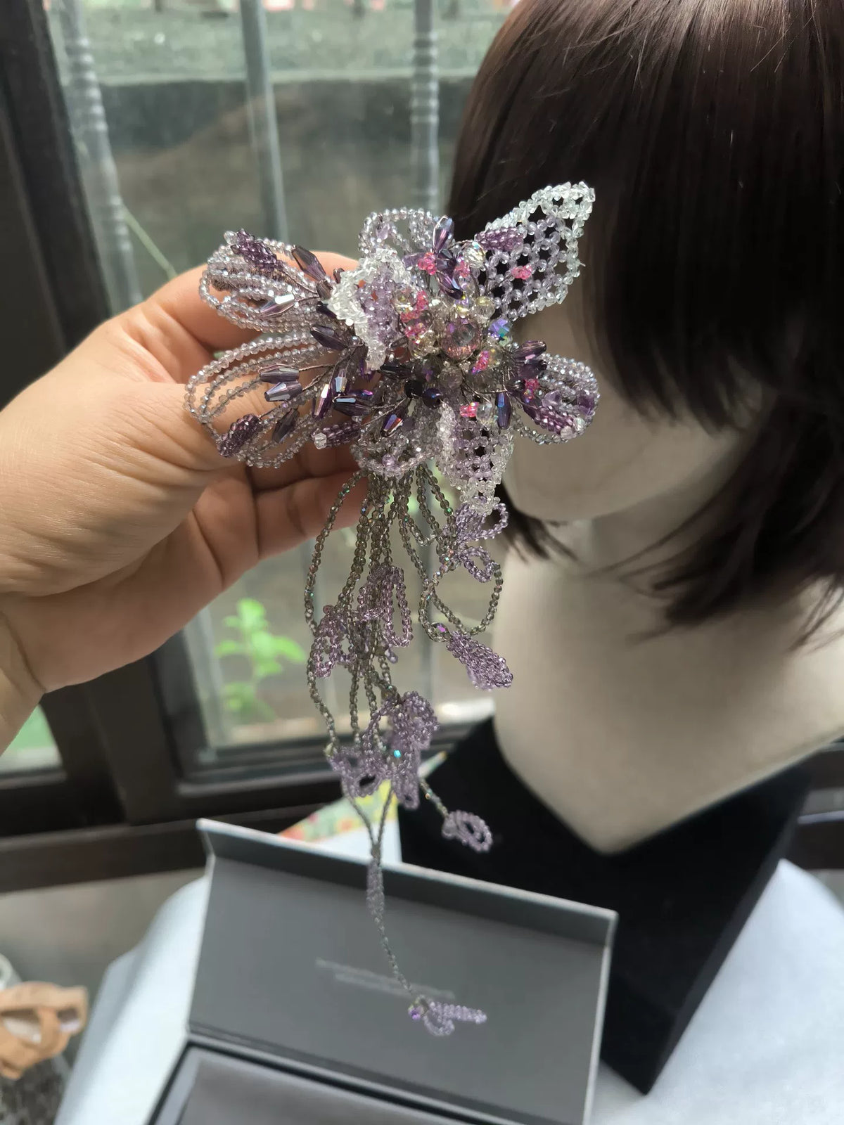 Ensemble de Barrettes Fleurs en Cristaux et Perles Artisanales