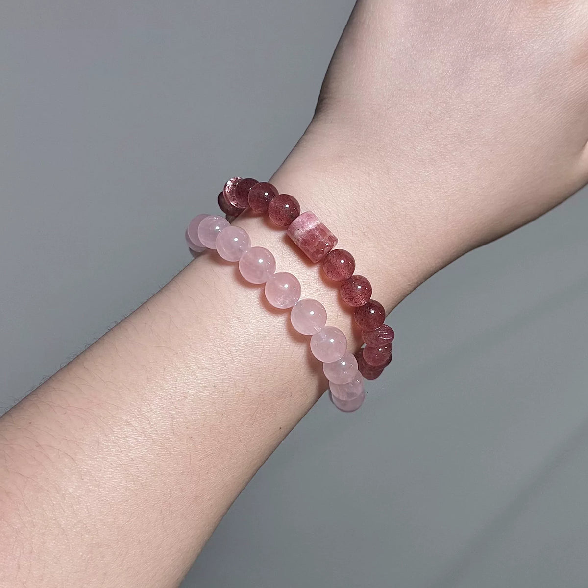 Strawberry Crystal Rose Quartz Double Wrap Bracelet
