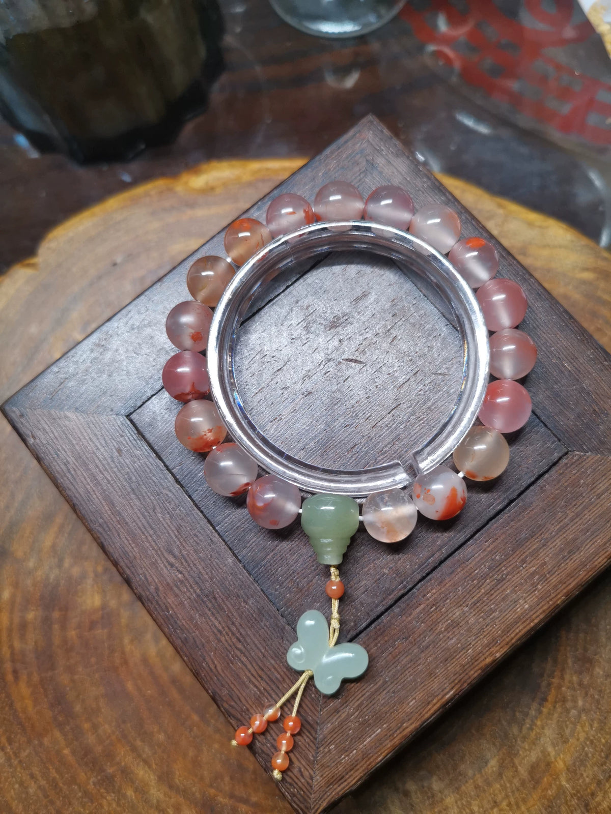 Bracelet agate rouge sud fleur de glace 9,8mm