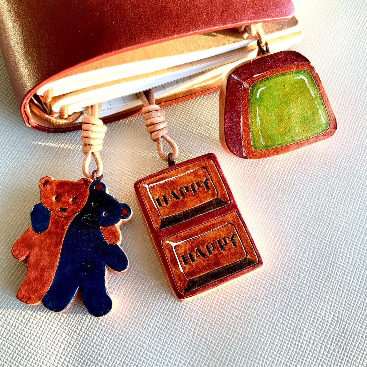 Handpainted Leather Charm Keychain Pendant