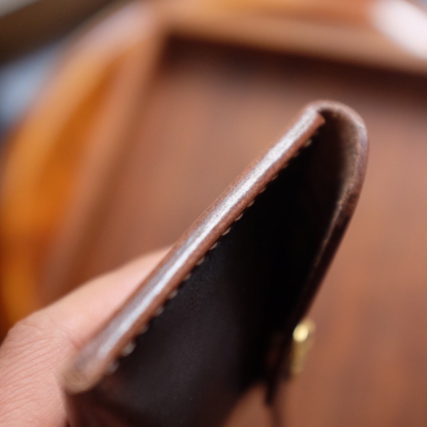 Brown Full-Grain Leather Flap Snap Card Case