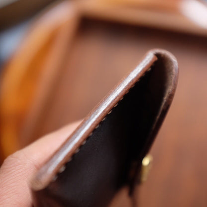Brown Full-Grain Leather Flap Snap Card Case