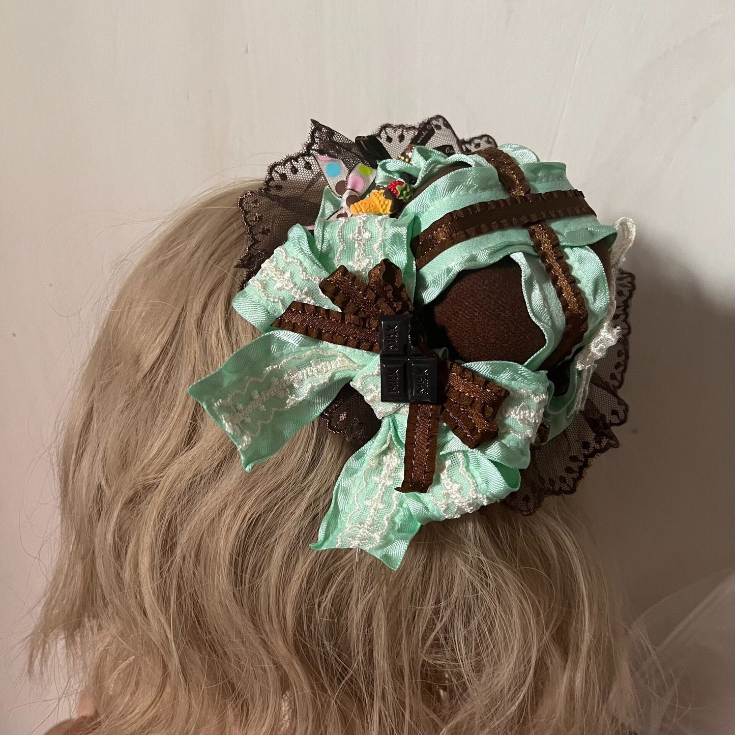 Handcrafted Lolita Mini Hat in Mint and Chocolate
