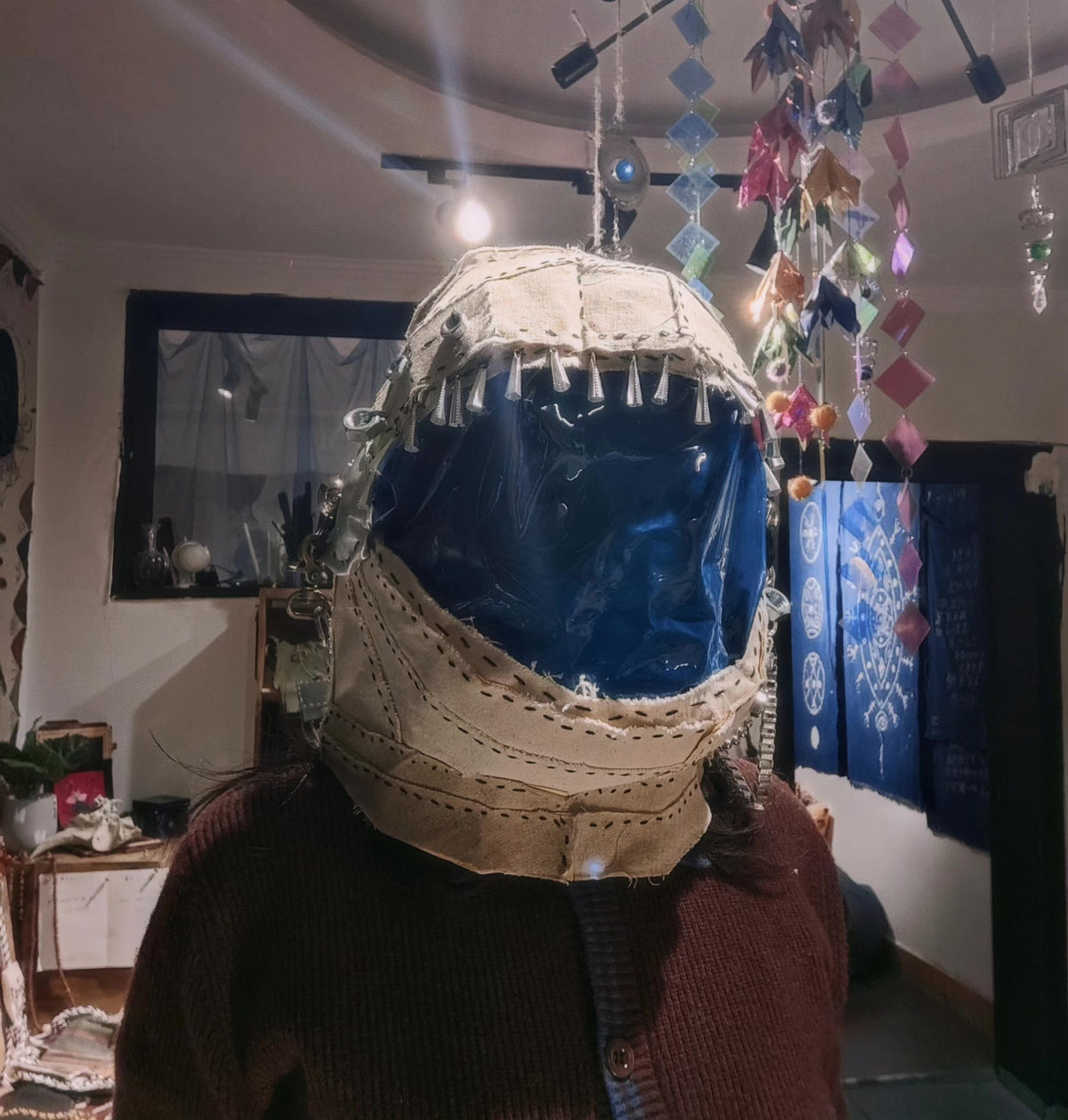 Handcrafted Alien Helmet with Blue Visor