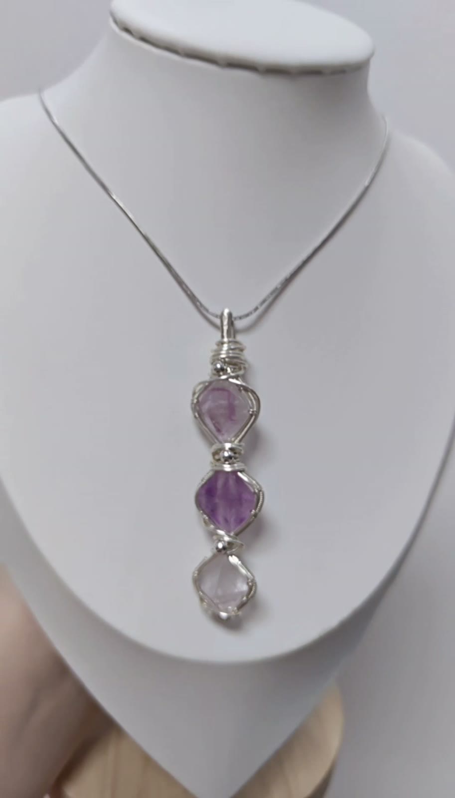 Handmade Wire Wrapped Purple Fluorite Pendant Necklace