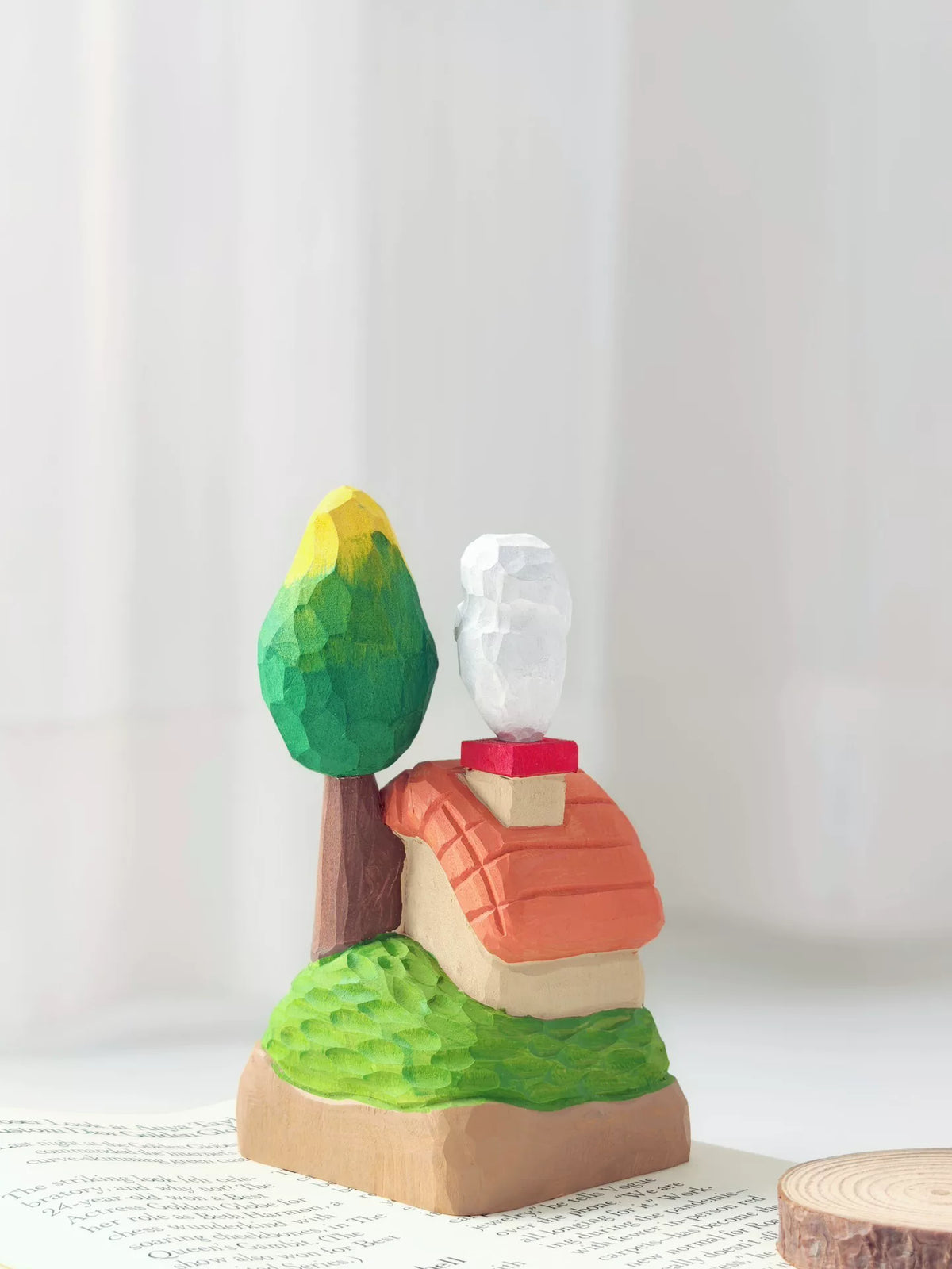 Hand Carved Wood Fairy Tale Cottage Figurine