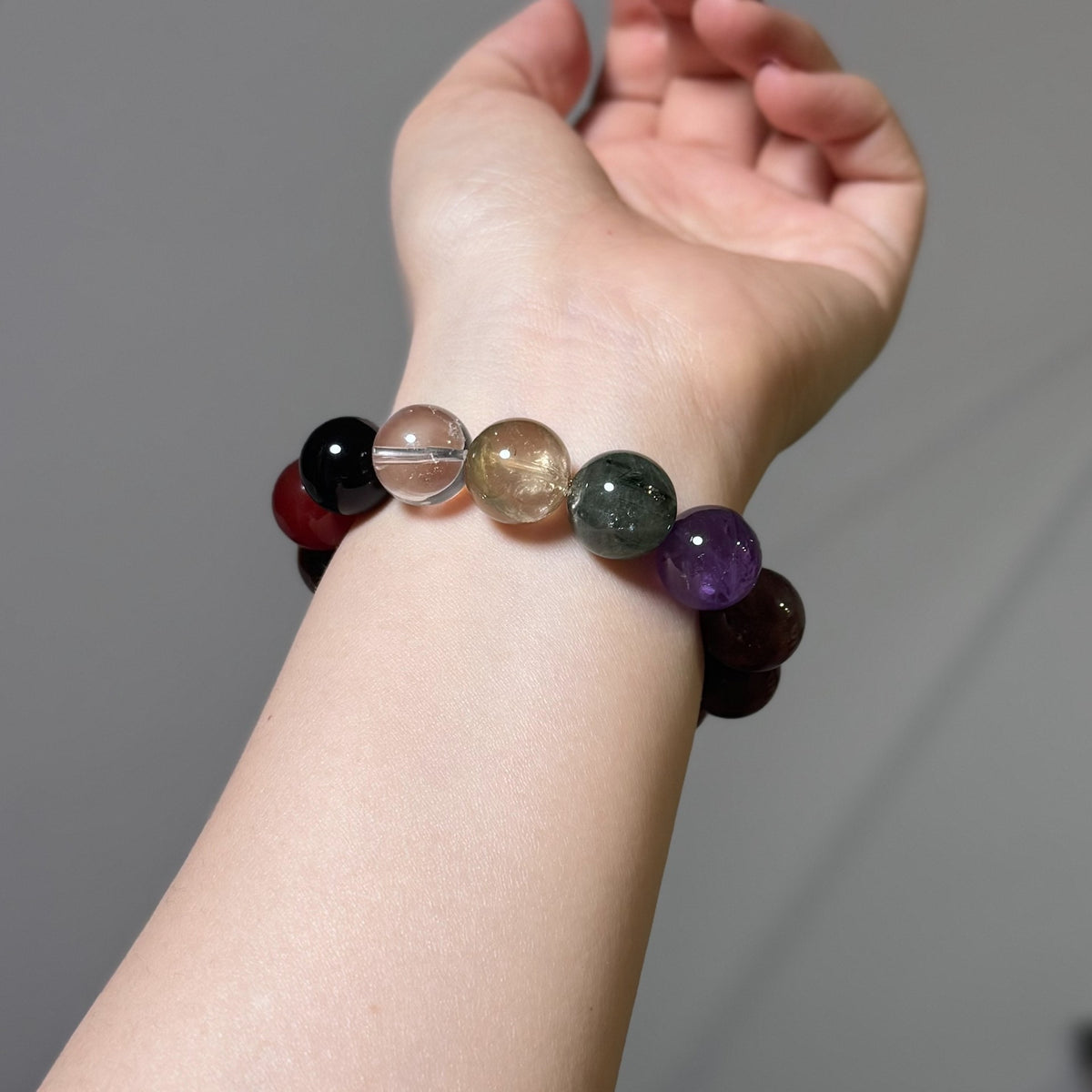 Tiger Eye Amethyst Crystal Beaded Bracelet 14mm