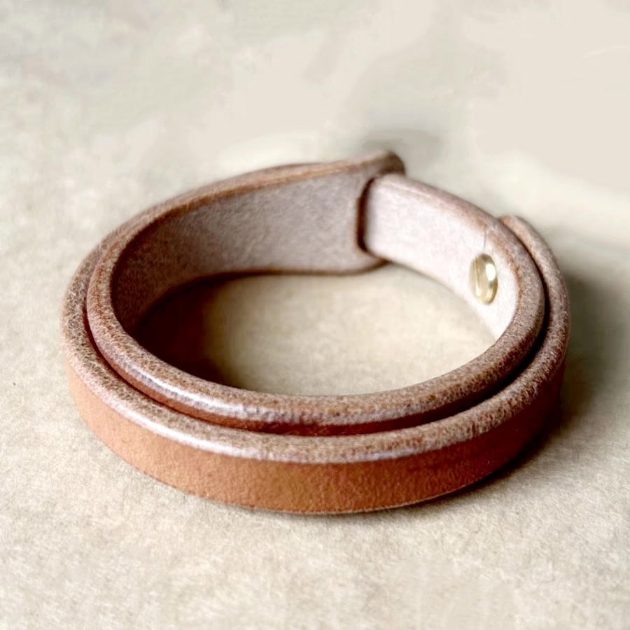 Vegetable Tanned Leather Wrap Bracelet Brass Stud
