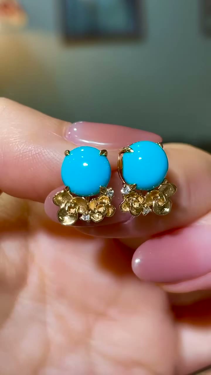 18K Gold Sleeping Beauty Turquoise Stud Earrings